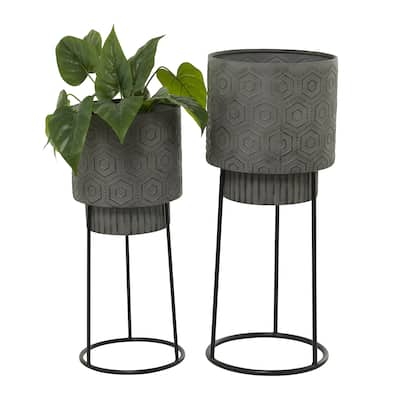 Metal Planter with Removable Stand - Set of 2 Dark Gray - Roche River Decor