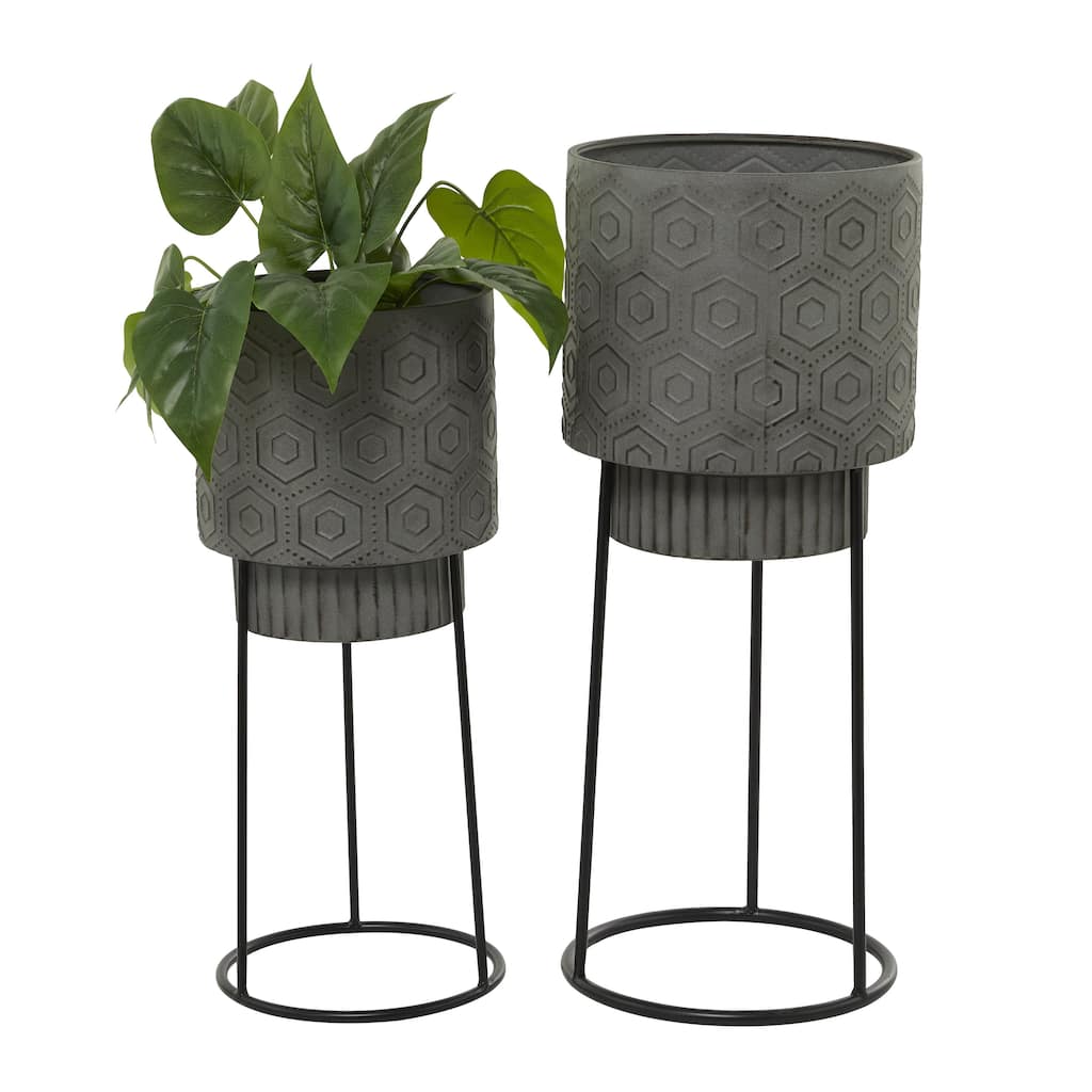 Metal Planter with Removable Stand - Set of 2 Dark Gray - Roche River Decor