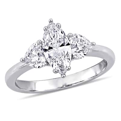 Miadora 1 3/4ct TDW Marquise Cut and Heart Diamond 3-Stone Engagement Ring in 18k White Gold