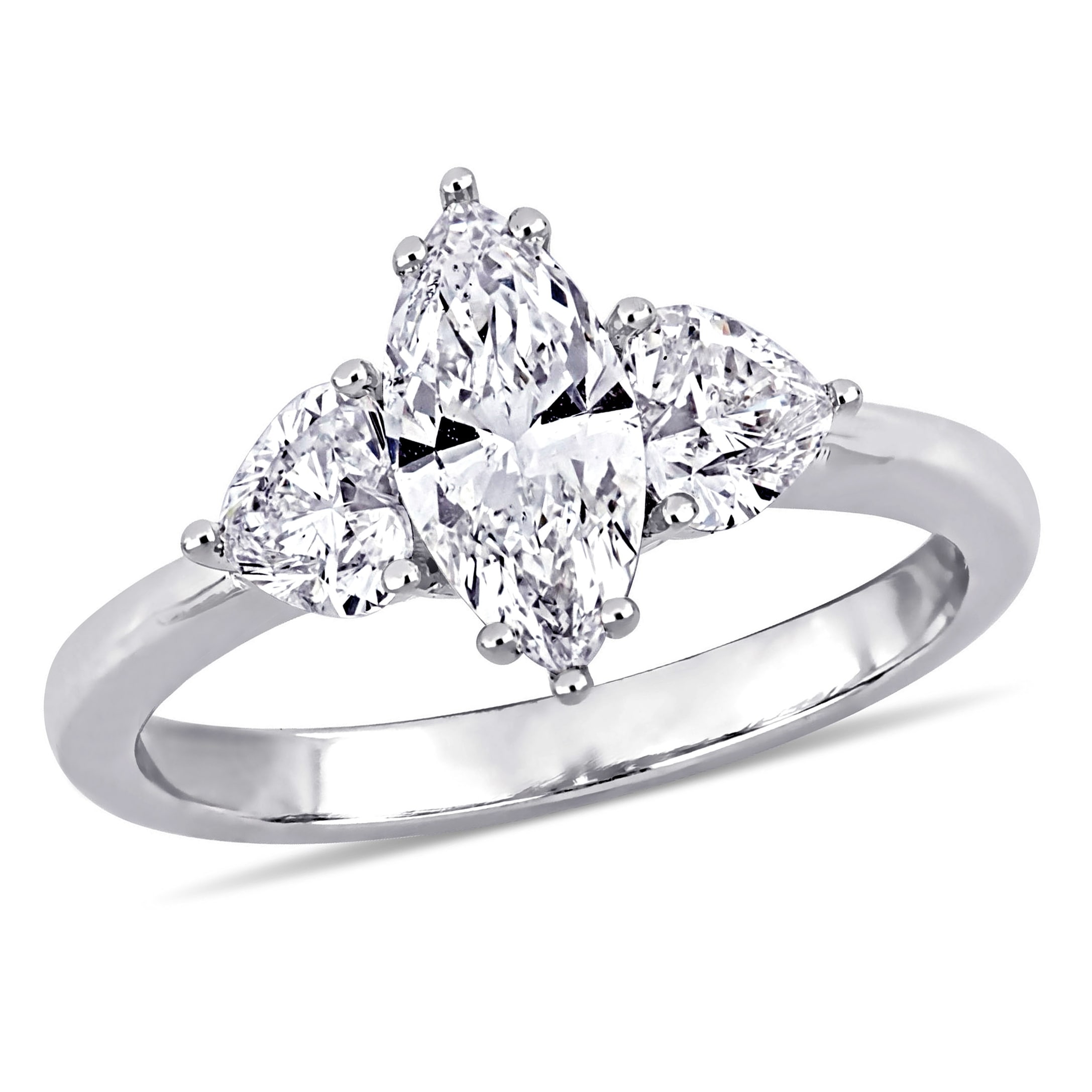 Miadora 1 3/4ct TDW Marquise Cut and Heart Diamond 3-Stone Engagement Ring in 18k White Gold