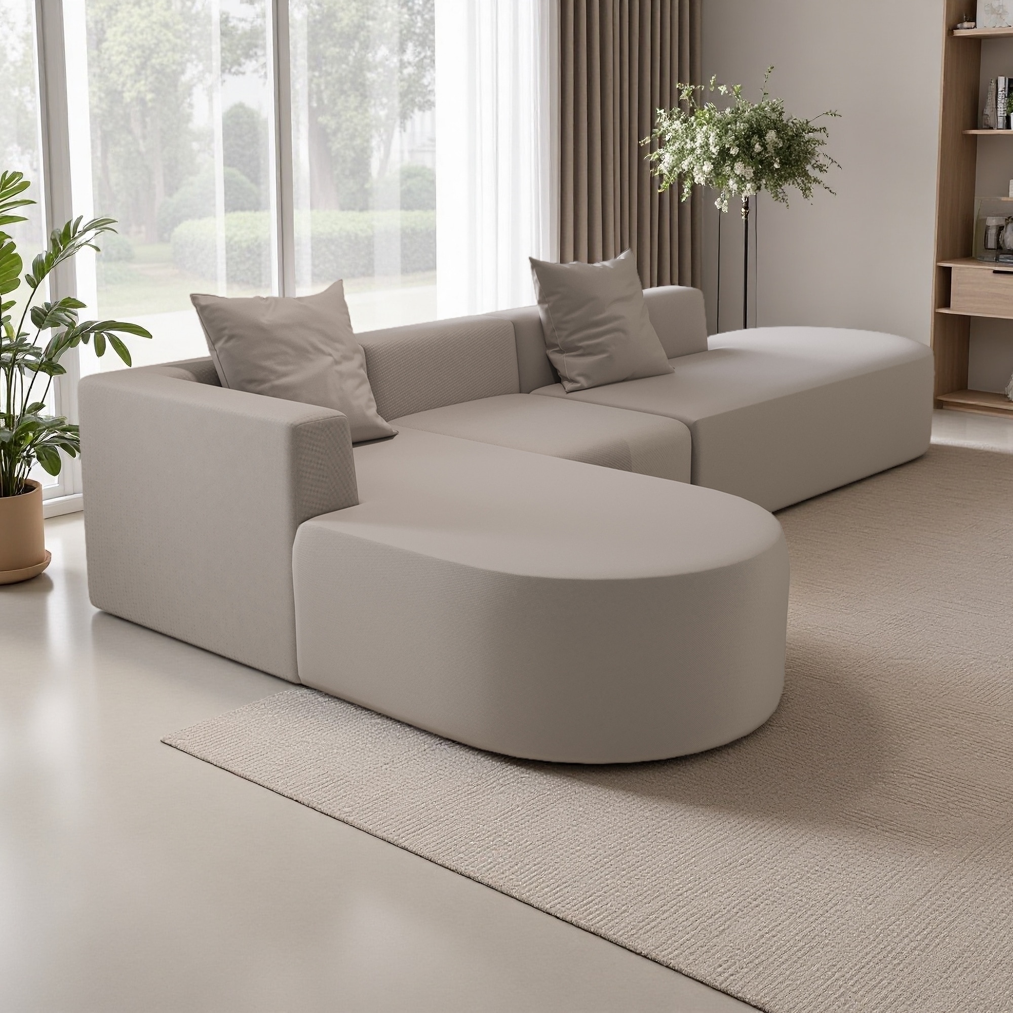 135.4" Fabric L-Shaped Modular Cloud Sectional Sofa with Deep Seat & Movable Chaise