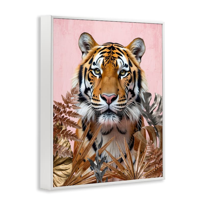 Stupell Fierce Tiger on Pink Framed Giclee Art Design By Kim Allen