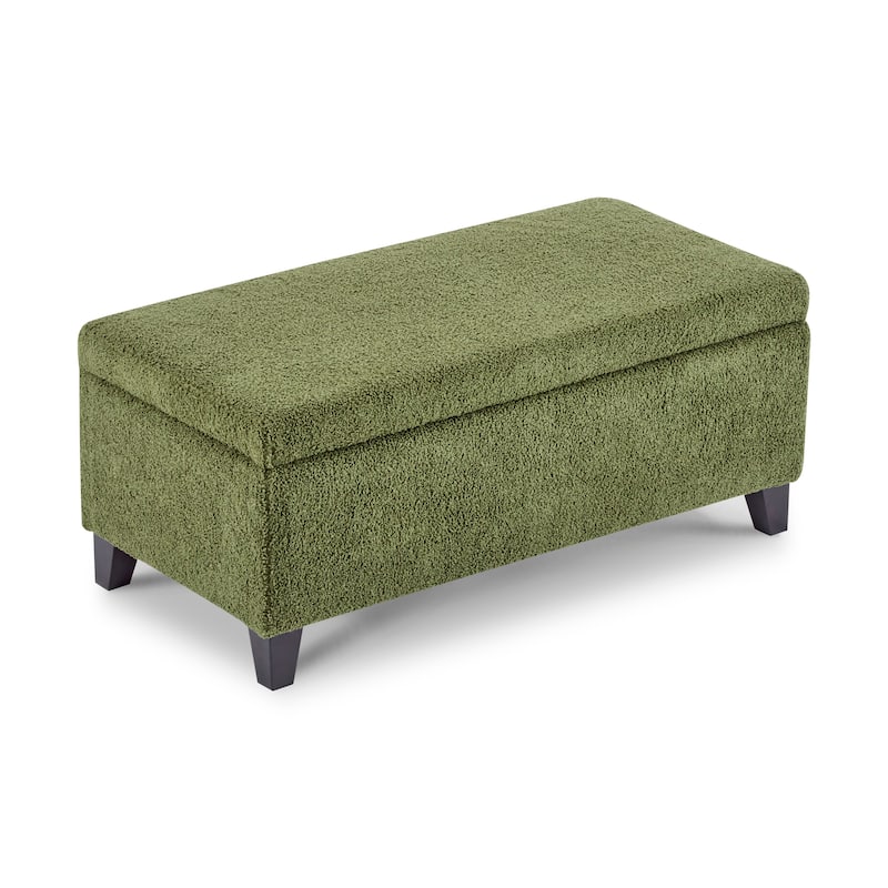 Storage Ottoman With Flip-Top Lid, Easy Assembly, Boucle Fabric & Birch Wood Legs