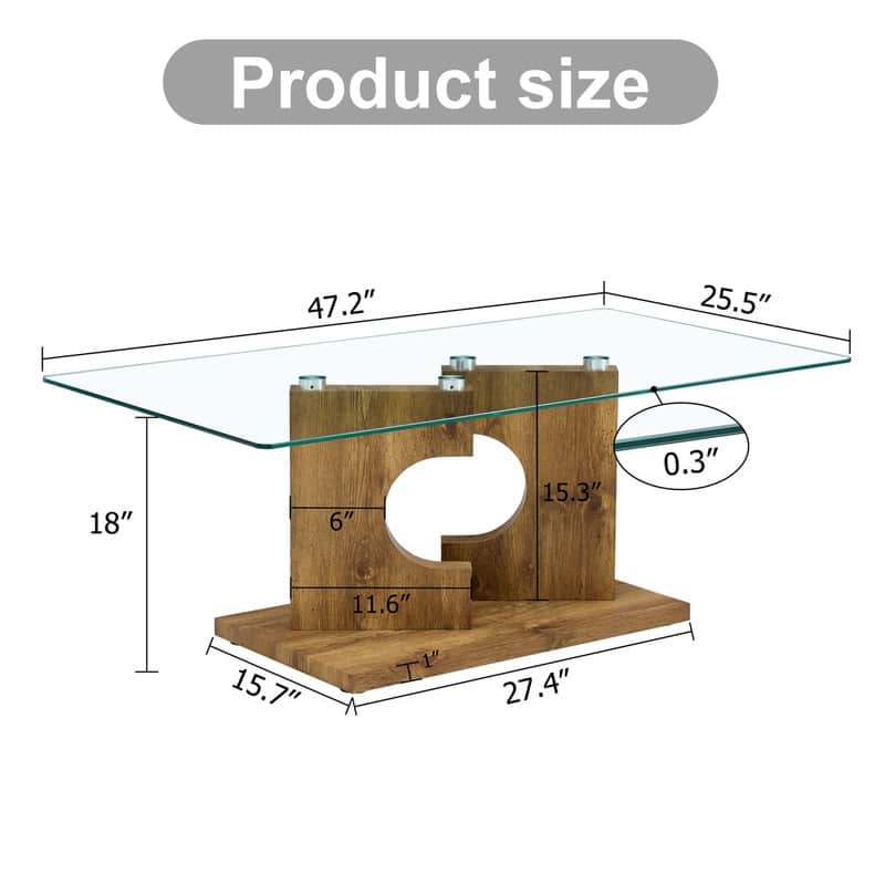 47.2"L Rectangular Coffee Table with Tempered Glass Tabletop
