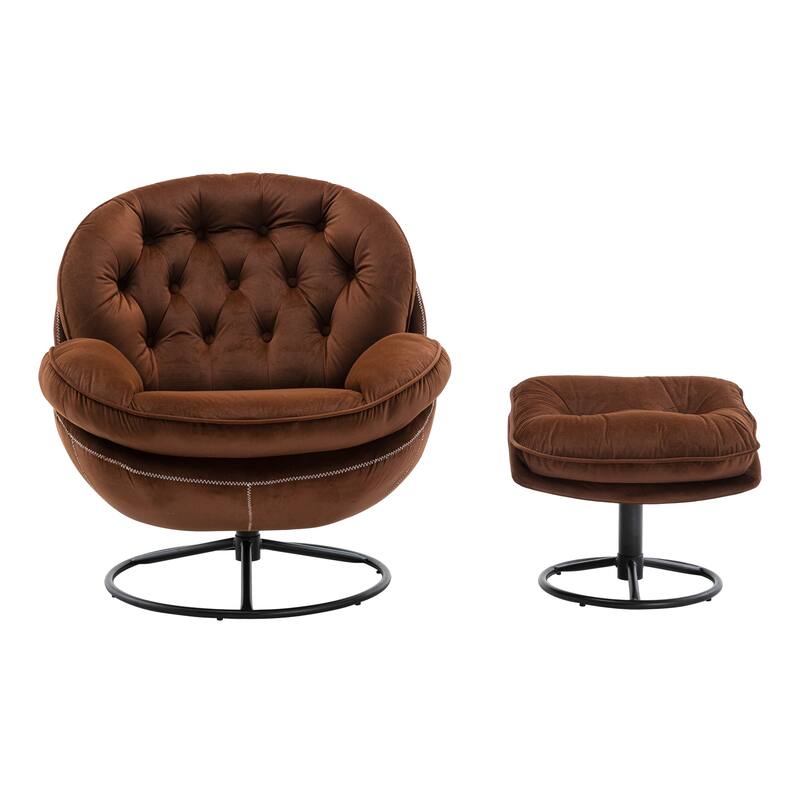 Velvet Swivel Accent Chair with Ottoman & Metal Legs (360° Rotation)