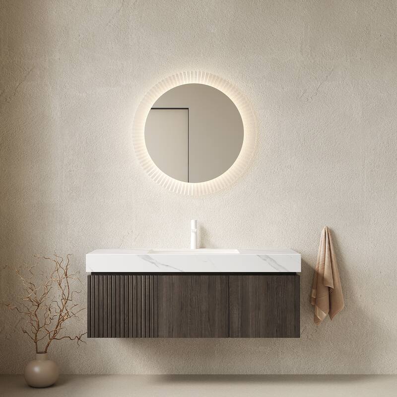 Floating Bathroom Vanity with Sintered Stone Top and Undermount Ceramic Basin - 47.64'' x 18.9'' x 17.72'' - Carrara White and Espresso