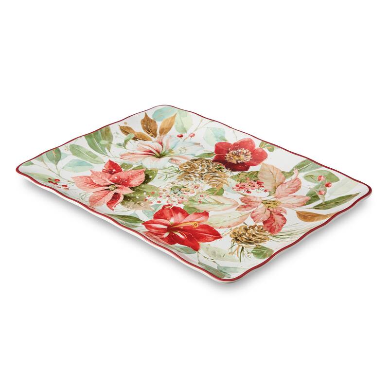 Certifed International Winter Blooms Rectangular Platter 16" x 12" - 16 L x 12 W x 1.25 H