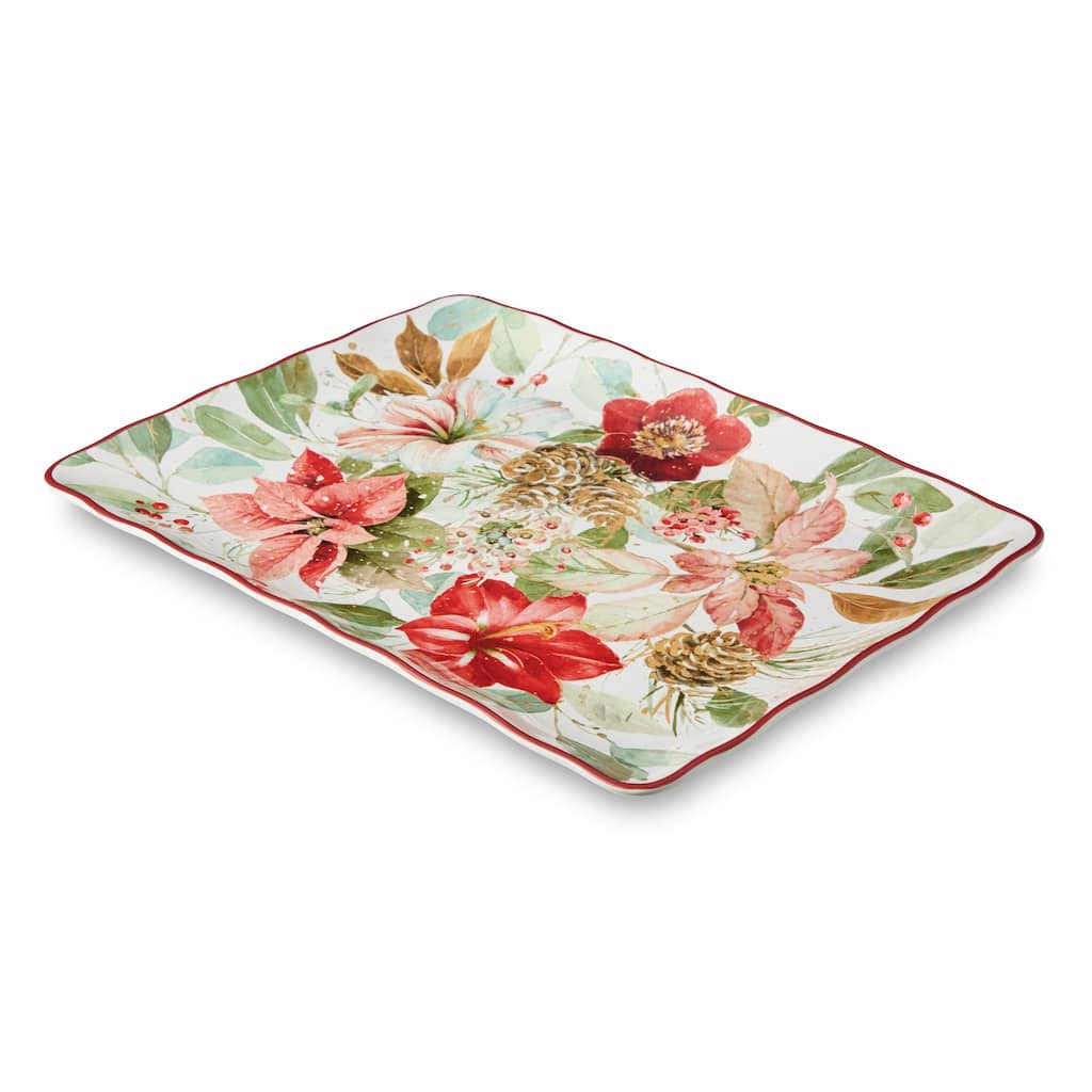 Certifed International Winter Blooms Rectangular Platter 16" x 12" - 16 L x 12 W x 1.25 H