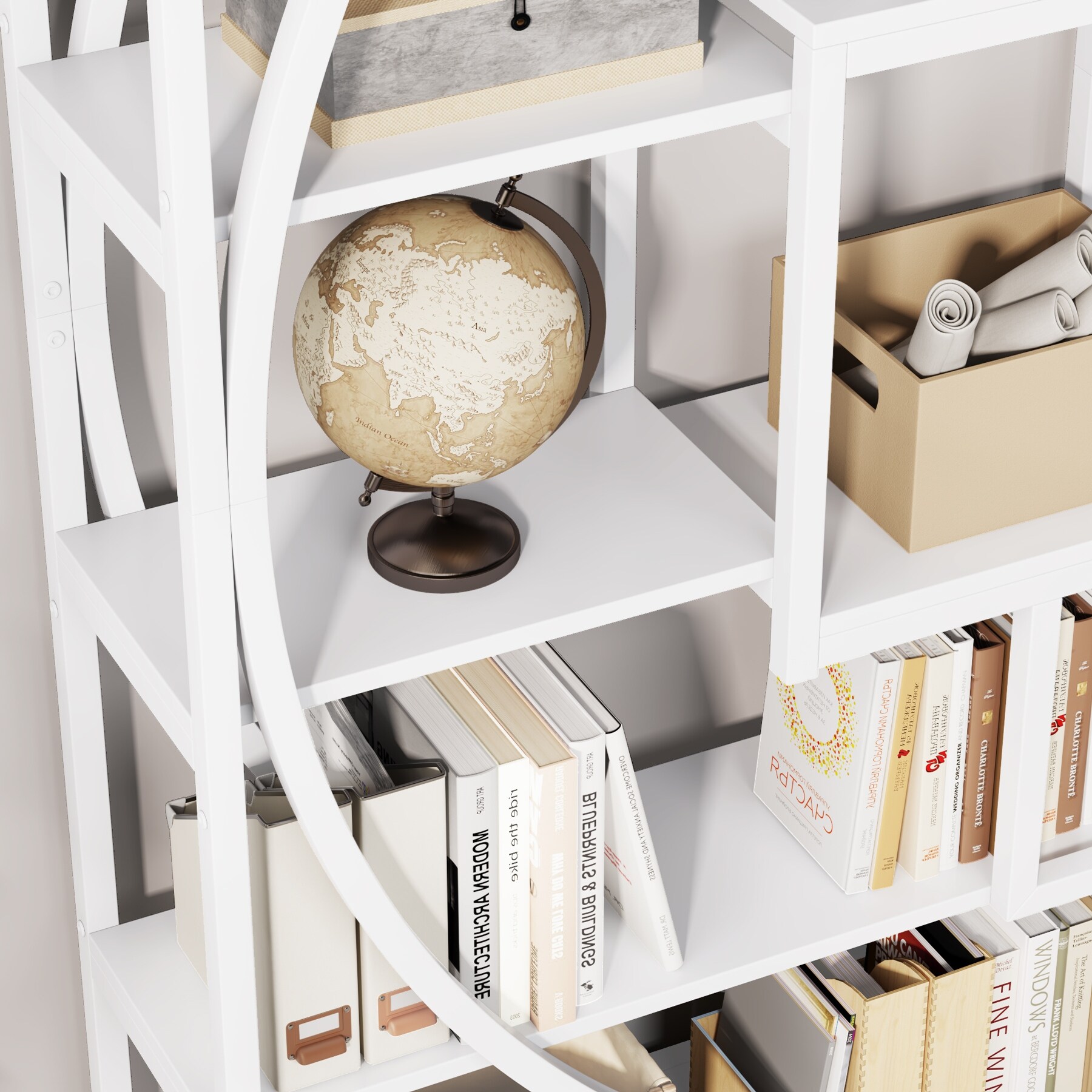 5 Tier Open Bookshelf, Tall Display Shelf with Geometric Design