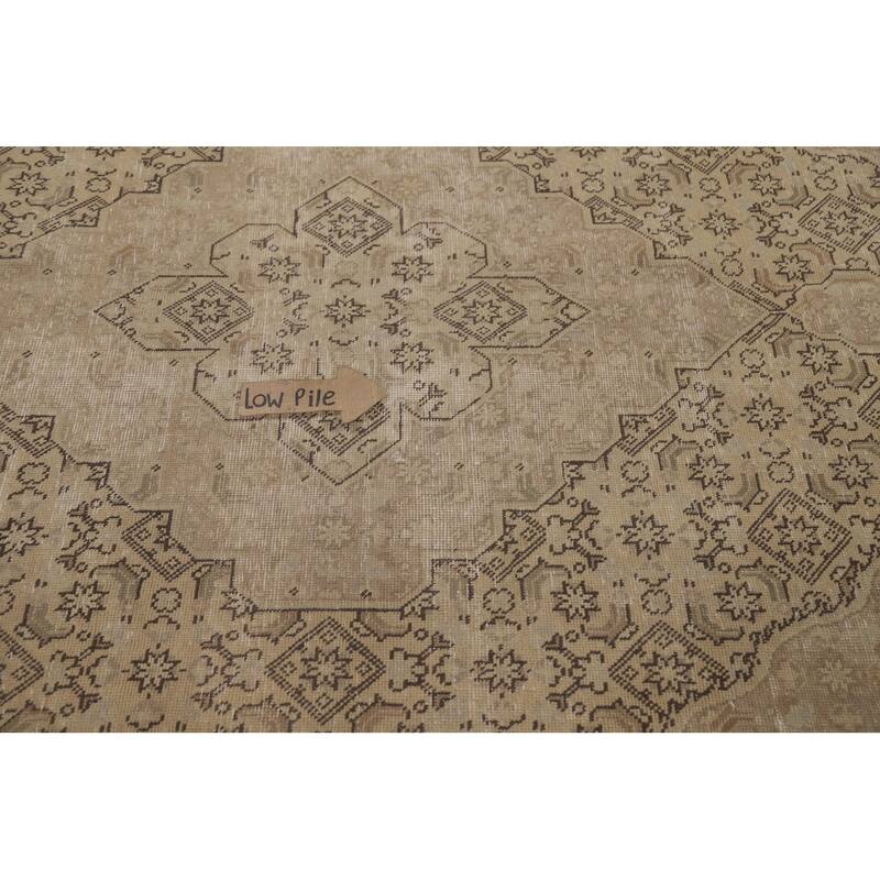 Distressed Tabriz Persian Vintage Rug Handmade Beige Wool Carpet - 6'5" x 9'5"