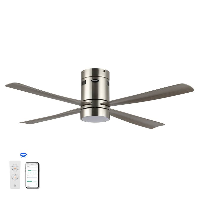 Remy 52" 1-Light Contemporary Iron/Acrylic Mobile-App/Remote-Controlled 6-Speed Integrated LED Ceiling Fan, by JONATHAN Y