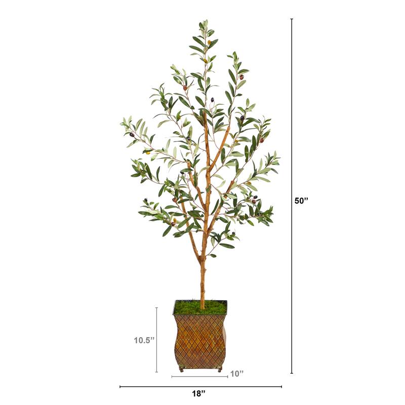 50" Olive Artificial Tree in Metal Planter - 9"