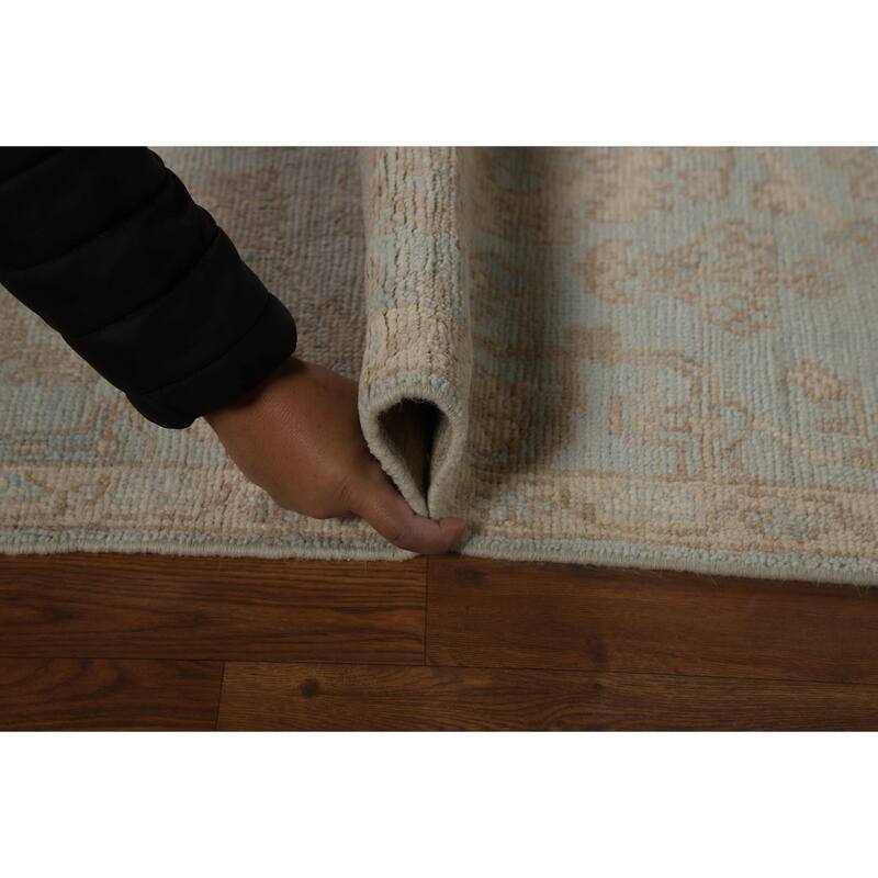 Vegetable Dye Oushak Turkish Runner Rug Handmade Blue Wool Carpet - 2'10" x 9'10"
