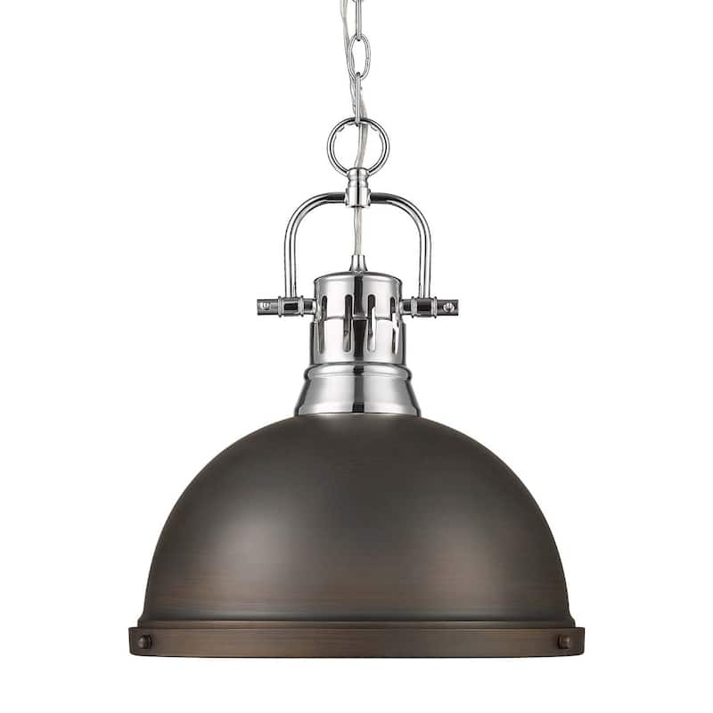 Golden Lighting 3602-L CH Duncan 14" Wide Pendant - Chrome / Rubbed Bronze