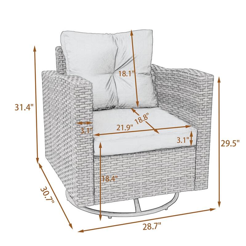Outdoor Rattan Conversation Swivel Chair Set of 3 with Table