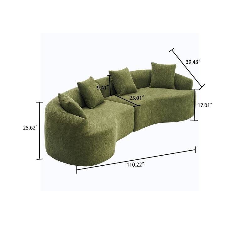Modern Minimalist 3-Seater Frame-Free Compressed Chenille Upholstered Sectional Sofa
