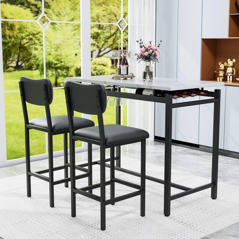 Bar Dining Table Set with 2 Upholstered Chairs,Kitchen Table Set, - White