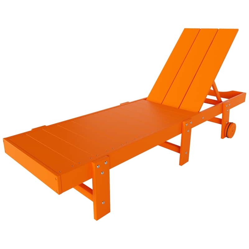 Shoreside Modern Poly Eco-Friendly All Weather Reclining Chaise Lounge With Wheels