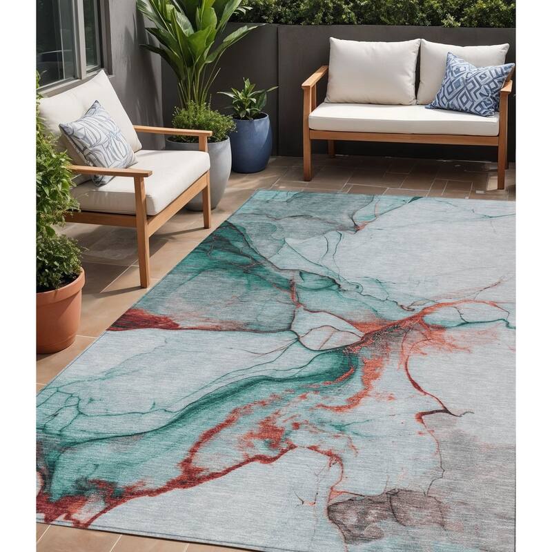 HomeRoots Abstract Modern Rectangle Outdoor Rug - 5' X 8'