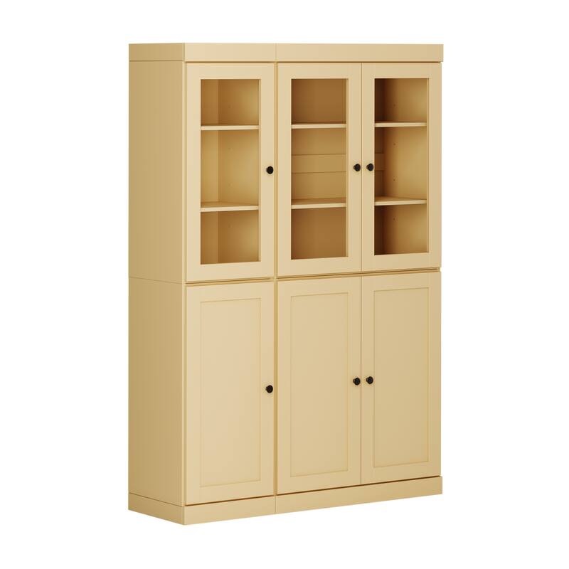 Palace Imports 100% Solid Wood 48.5" Pantry Cabinet with Clear Glass, Shaker Doors, 2-Drawers and Adjustable Shelves