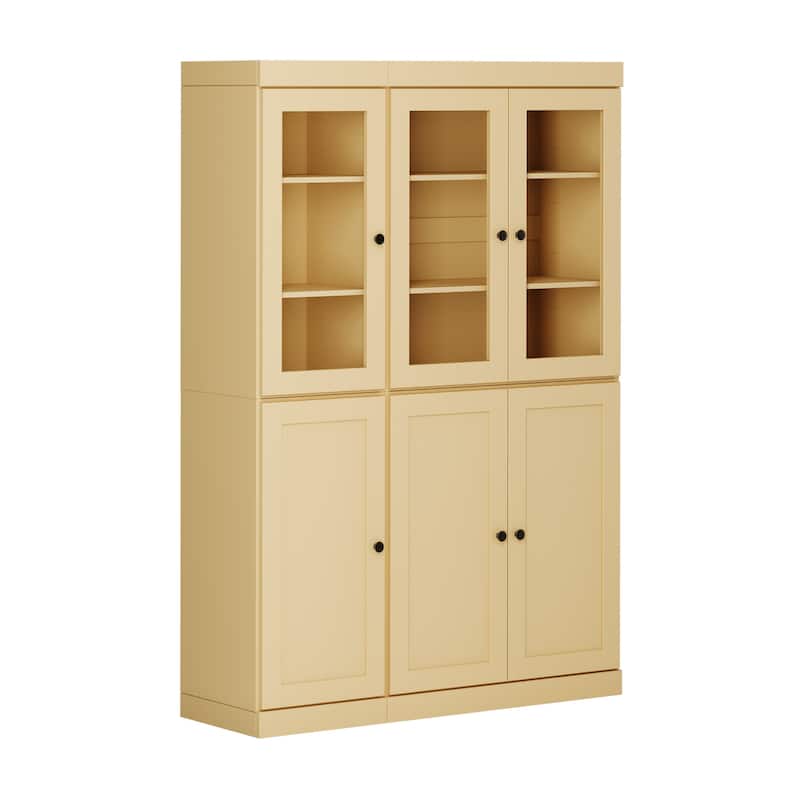 Palace Imports 100% Solid Wood 48.5" Pantry Cabinet with Clear Glass, Shaker Doors and Adjustable Shelves