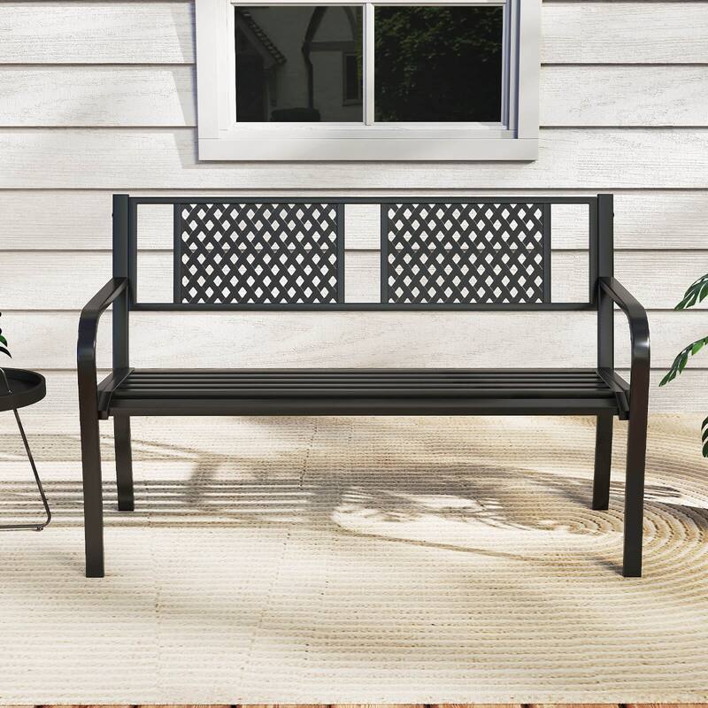 Costway Outdoor Bench 50 Inches Garden Bench with Patterned Backrest