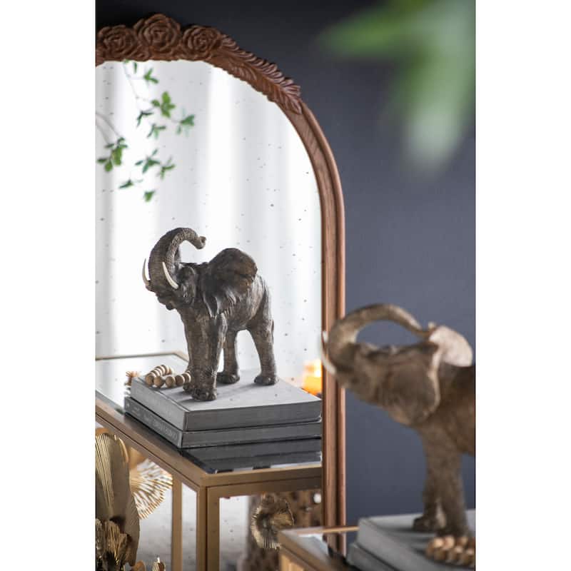 23" x 42" Hand Carved Rose Antique Mirror Frame, Wood Arch Mirror Wall Decor for Living Room, Bathroom, Entryway