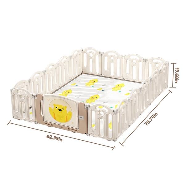 Foldable Playpen, Baby Safety Play Yard With Fence and Play mat