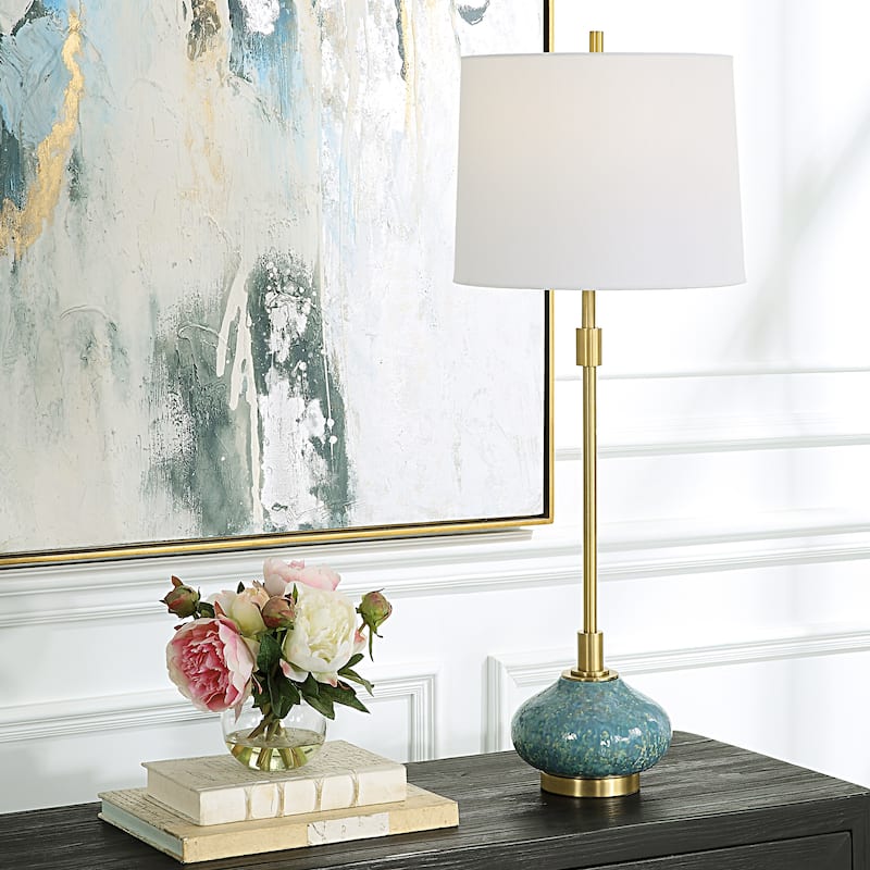 Uttermost Kaimana Aged Blue Buffet Lamp - 34"H,   Shade 10"H x 13 Dia. (in)