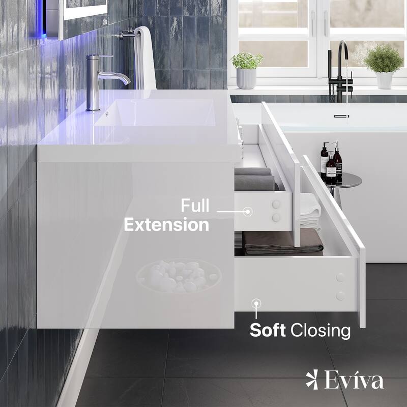 Eviva Surf 36"W Wall-Mount Bath Vanity with Acrylic Top and Integrated Sink