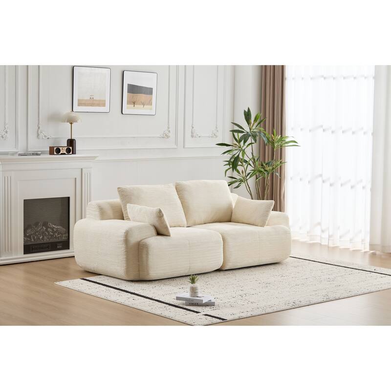 Modular Sectional 2-Seater Cloud Couch, Corduroy Upholstered Boneless Sofa, Compressed Sofa with Cushion & Throw Pillows