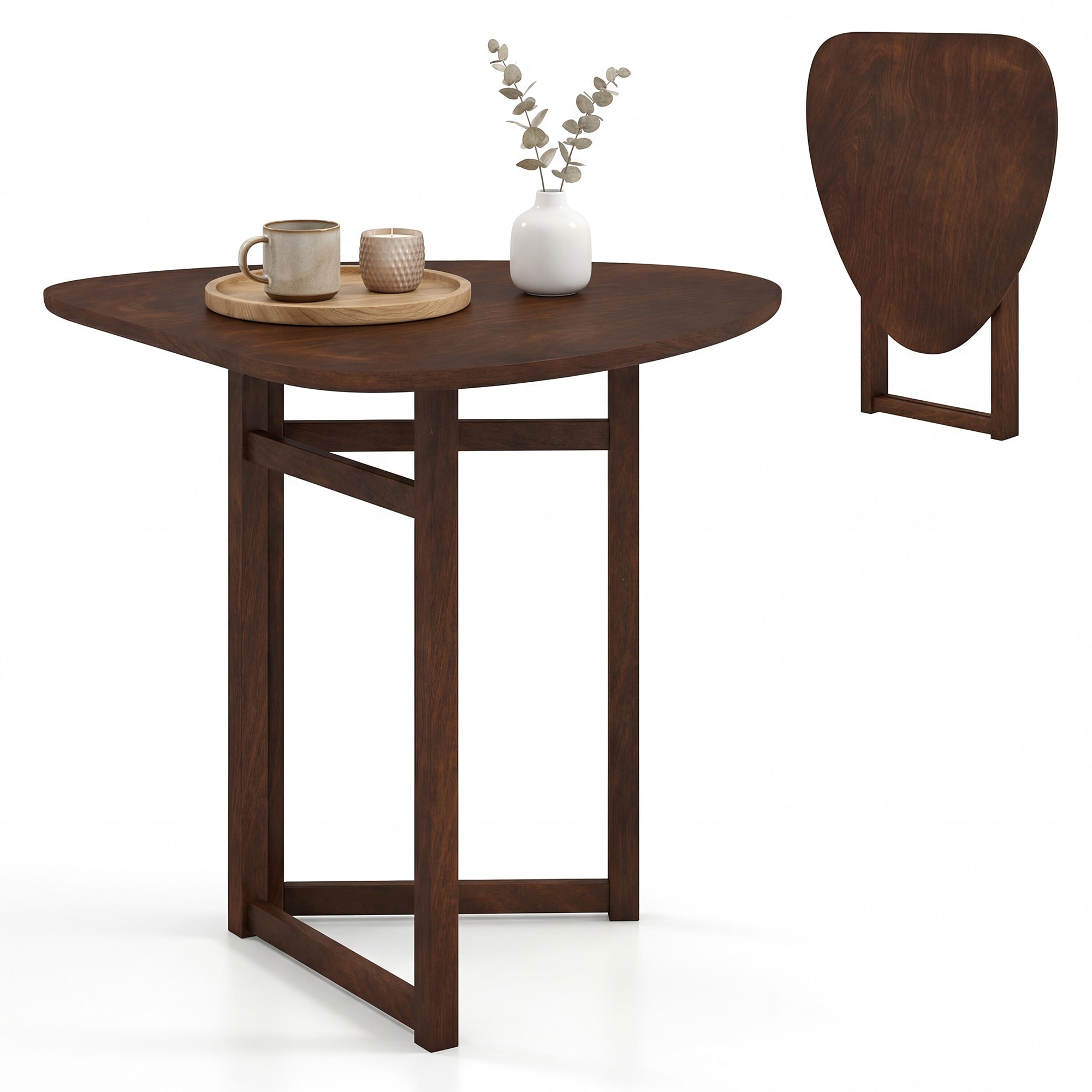 Gymax Foldable Dining Table w/Rubber Wood Legs Space-Saving Dinner - Walnut