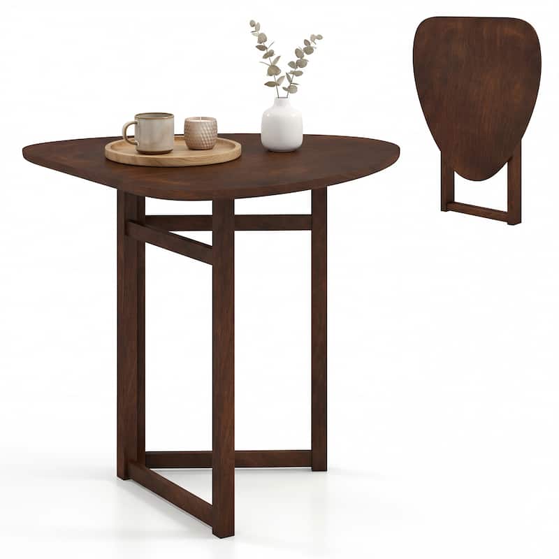 Gymax Foldable Dining Table w/Rubber Wood Legs Space-Saving Dinner - Walnut - Walnut