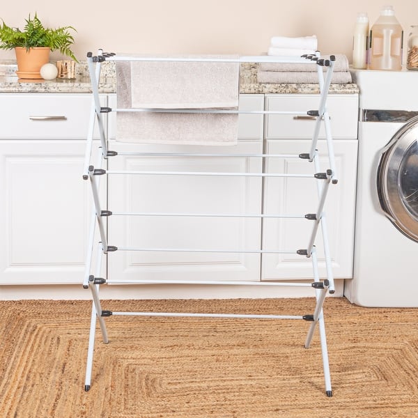 slide 2 of 8, Household Essentials Folding Clothes Drying Rack with Steel Frame and 11 Coated Dowels - 14.3"L x 29.4"W x 42.0"H 14.3"L x 29.4"W x 42.0"H - White