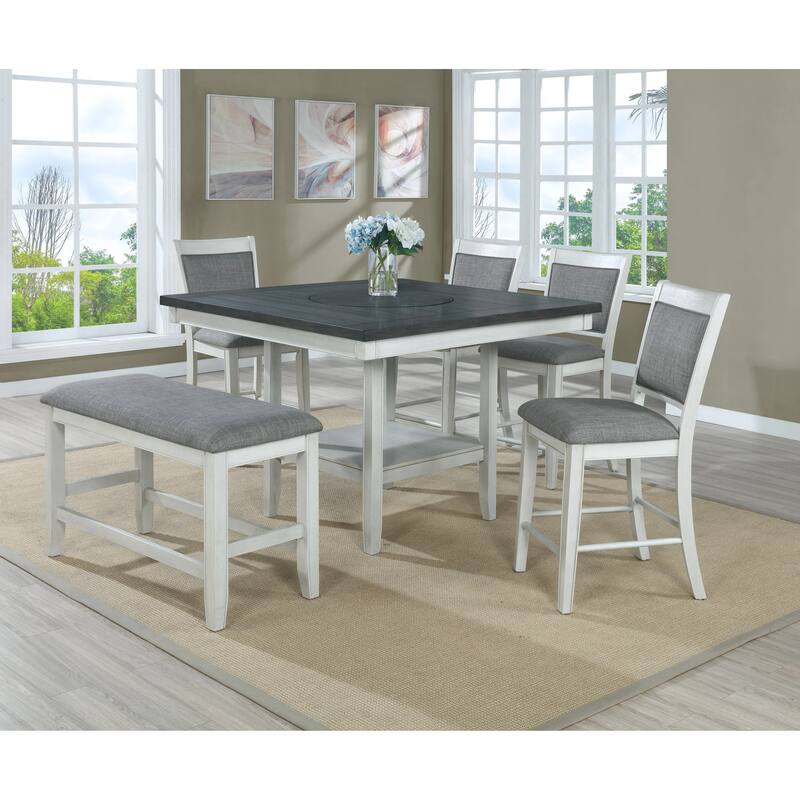 1pc Contemporary Transitional Counter Height Dining Table with 20-Inch Lazy Susan Finish Wooden Wood Veneers Solid Wood