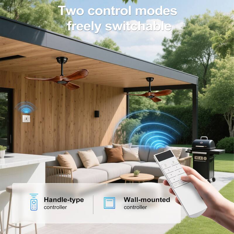 Sofucor 36 Inch Small Solid Wood Ceiling Fan without Light,With Wall Switch and Remote,3 Blades Walnut for Living Room Bedroom