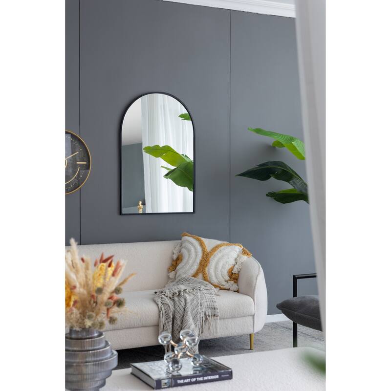 24" x 36" Black Arched Mirror with Metal Frame, Wall Mirror for Living Room Bedroom Entryway
