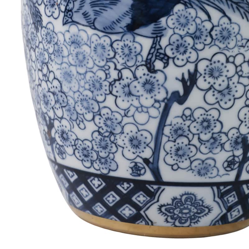Ceramic Table Lamp Drum Shade Chinoiserie - 18" White/Blue - 12" x 12" x 18"
