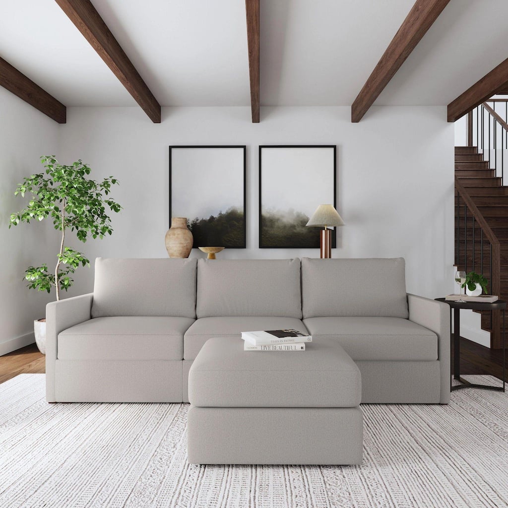 Flex 99'' Upholstered Modular Sofa with Bumper Ottoman - 101" x 35" x 37"