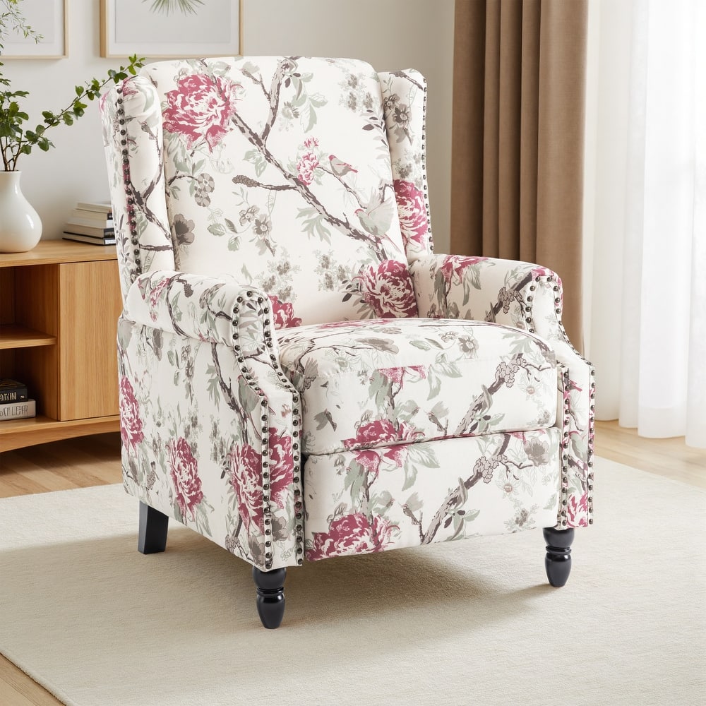 UIXE Roderich Farmhouse Floral Print Push Back Recliner Chair