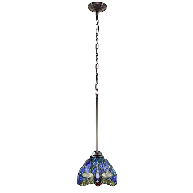 Tiffany-Style Dragonfly Design 1-light Dark Bronze Hanging Pendant