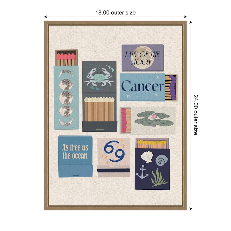 Kate and Laurel Cancer Matchbook Linen FC by Megan Ryan Framed Canvas Wall Art Print