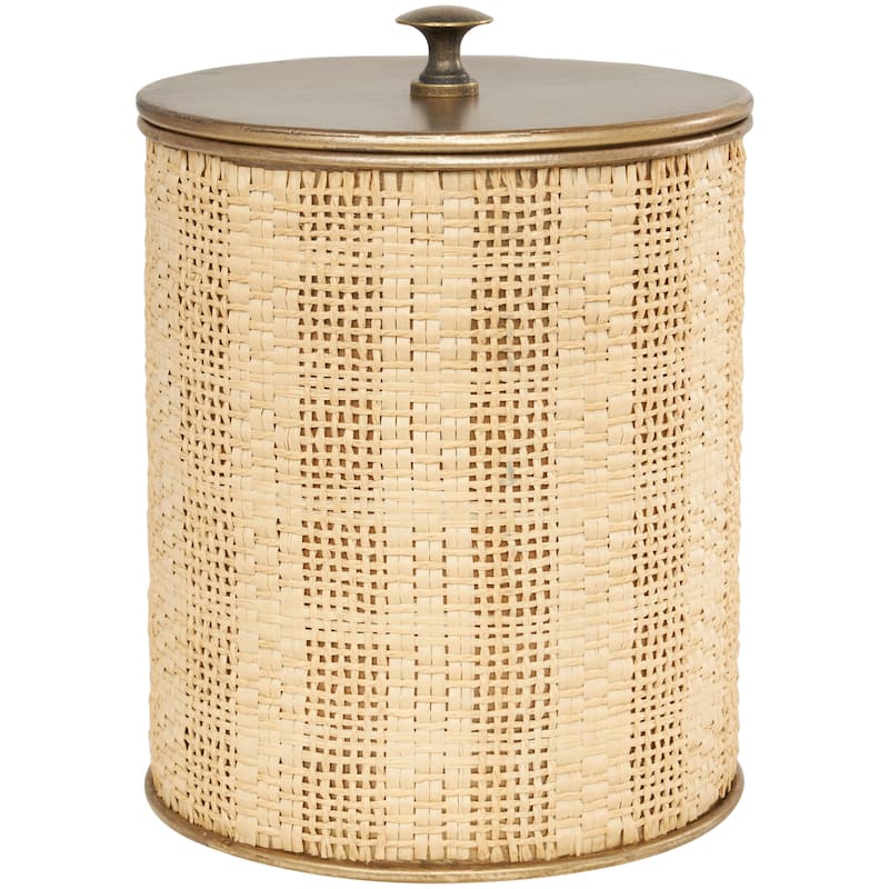 Metal Handmade Woven Decorative Jars with Bronze Metal Lids - Set of 3 Beige - Roche River Decor - 7"W x 7"L x 9"H