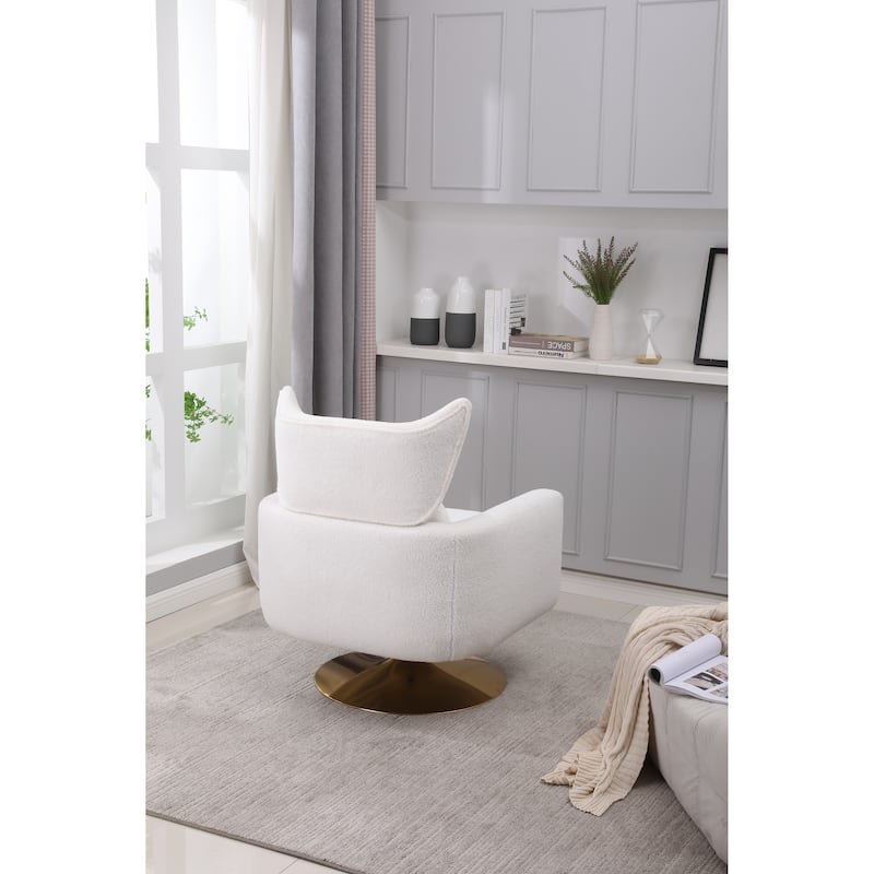 White Modern 29.9" Upholstered 360° Swivel Accent Chair with Iron Base and Pillow