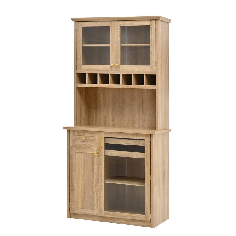 Farmhouse 74.8" Tall Kitchen Pantry with Hutch, Freestanding Kitchen Storage Solution for Modern Homes
