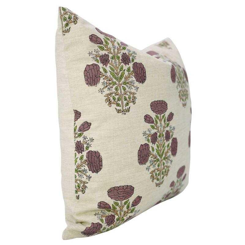 Fabdivine Block Print Wine Soft Linen Cushion Cover 14x36 Inch Wine Cozy Farmhouse or Boho Rectangle Fall Décor, Swadesh