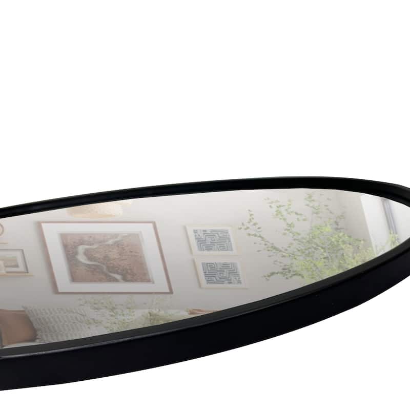 Oval Metal Wall Mirror with Framed Edges and Wooden Backing, Black