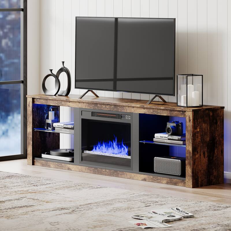 TV Stand for TVs up to 75" with Fireplace, LED Entertainment Center - 71 inch
