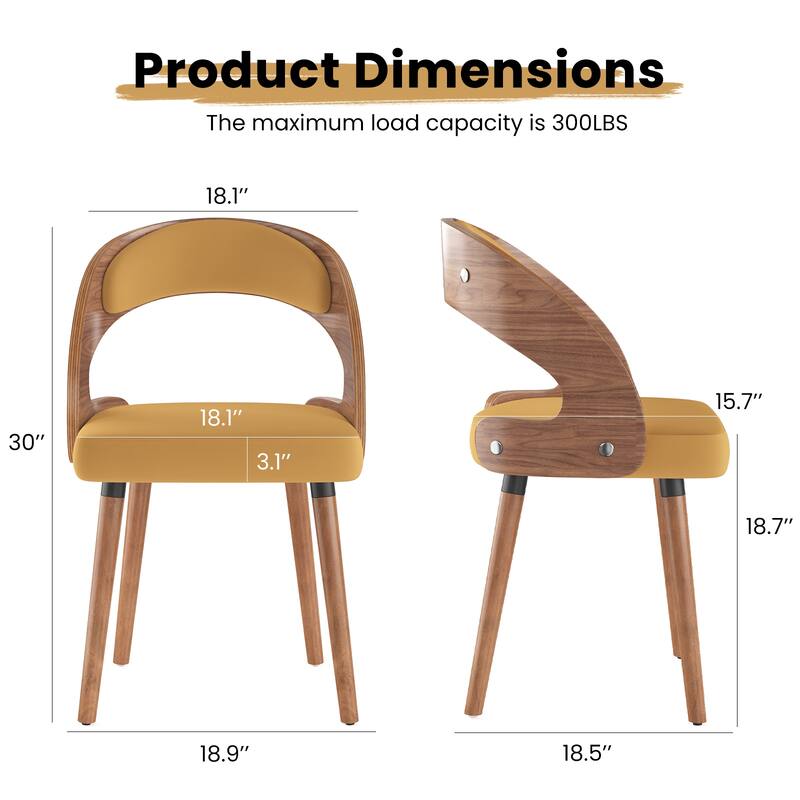 Wood Dining Chairs, Set of 2 Modern Upholstered Dining Chairs with Curved Backrest for Kitchen, Dining Room, Living Room