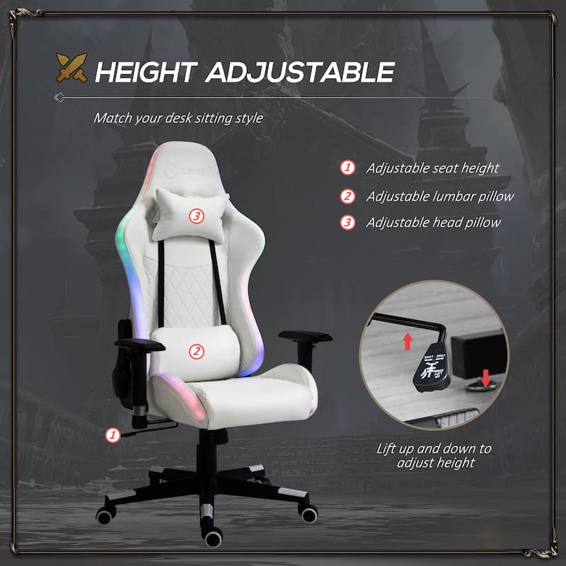 Vinsetto Gaming Chair with RGB LED Light, 2D Arm, Lumbar Support, Swivel Home Office Computer Recliner - 26.75" x 26.75" x 53.5"